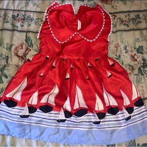 Red Sailboat Print Sundress with Scalloped Collar Little Girls Dress ZISE 3